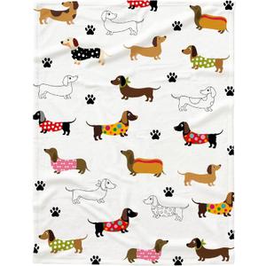 Dachshund Dog Blanket Personalized Dogs Blanket Puppy Blanket,Dog Gift for Dog Lovers Mom Dad Cute Dog Paw Prints Soft Flannel Throw Blanket for Bed Sofa Travel Medium 60"x50" for Teens