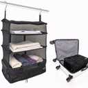 Grand Fusion Stow-N-Go Portable Hanging Travel Shelves, Packing Organizer for Luggage. Carry on Closet for Clothes. Expandable Packing Cube. Travel Essentials. Black - XL