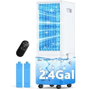 COOLECH Windowless Air Conditioner w/ 4 Modes & 3 Speeds, Waterless Alert, 2.4-Gal Tank for 20H Cooling, 12H Timer, 20FT Remote, 70° Auto Swing Evaporative Air Cooler, Portable AC Unit for Bedroom