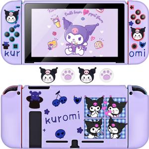 DLseego Little Devil Rabbit Switch Protective Case Soft TPU Shell Shockproof Scratch Resistant Cover Joy Con Skin with 4PCS Lovely Bunny & Cat Paw Thumb Grips Caps for Switch 2017-4 Photos Purple