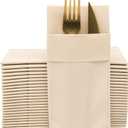 Beige Dinner Napkins Cloth Like with Built-in Flatware Pocket, Linen-Feel Absorbent Disposable Paper Hand Napkins for Kitchen, Bathroom, Parties, Weddings, Dinners or Events, 16x16 inches, Pack of 50, Beige
