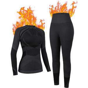 ATTRACO Womens Thermal Underwear Sets Half Zip Womens Long Johns Underwear Thermal Wear for Women Thermal Set Winter (Large, Black)