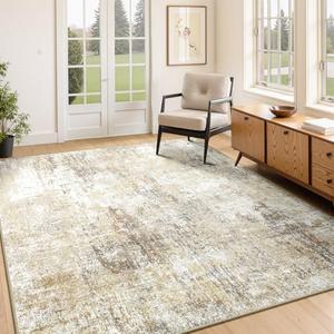 RELEANY Washable Area Rugs 4'x6' Non-Slip Modern Abstract Soft for Living Room Entryway Bedroom Nursery, Print Pattern, Neutral Brown Gray - Worn and Torn, See Images