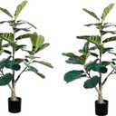 Romantic season Artificial Fiddle Leaf Fig Tree 36 Inch Fake Ficus Lyrata Plant 3FT Artificial Tree in Pot for Indoor Outdoor House Home Office Garden Modern Decoration Perfect Housewarming Gift,2Pack
