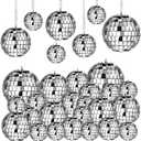 28 Pack Disco Ball, Disco Ball Party Decorations Silver Hanging Reflective Mirror Balls Ornaments 70s Disco Party Supplies Birthday Holiday Wedding Christmas Tree Decor