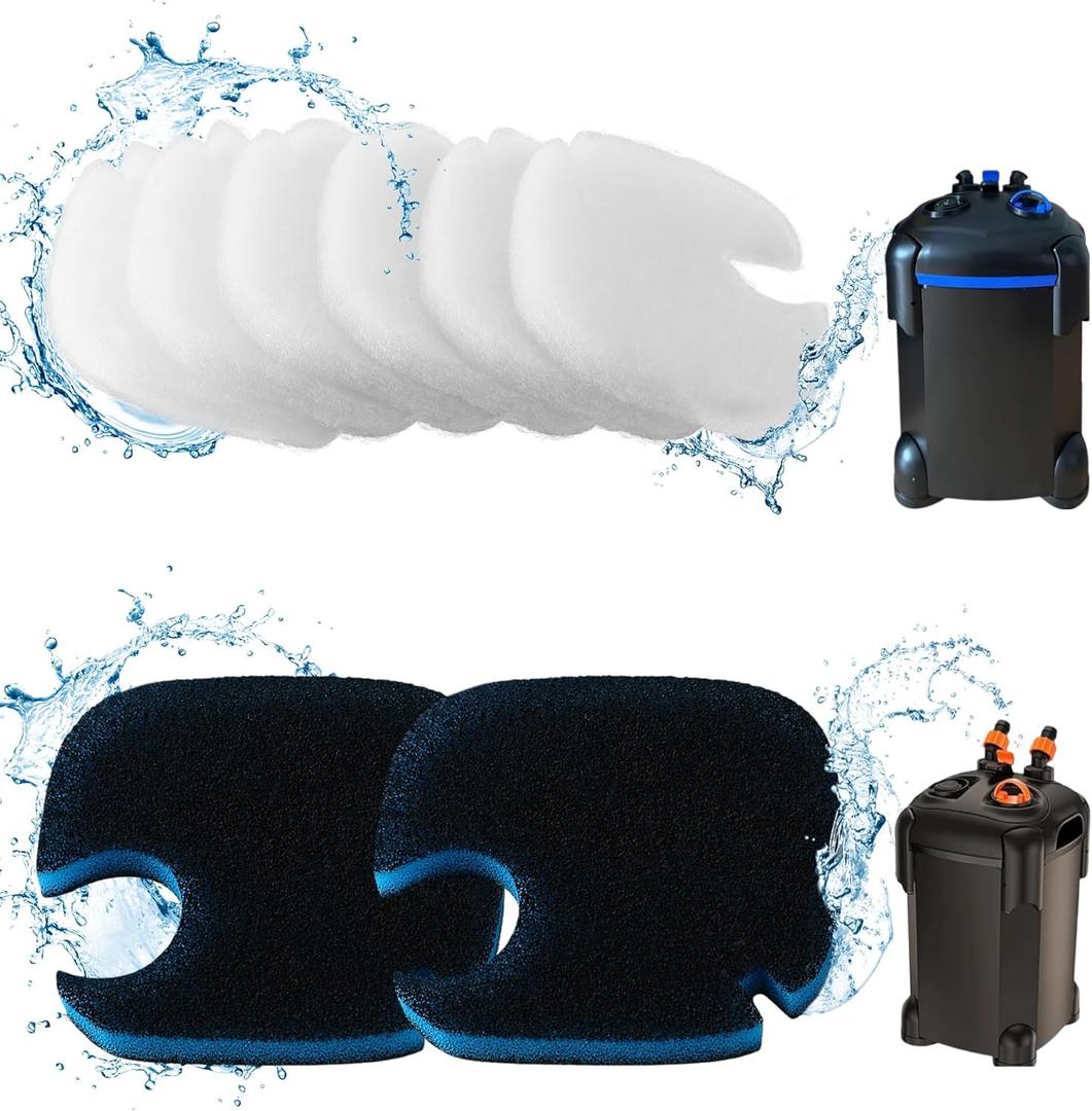 8 Pack Aquarium Canister Filter Pads Compatible with AMOSIJOY 172/225/265GPH Aquarium External Filter, 6 White Floss, 2 Coarse Pads with Activated Carbon Compatible with Coospider-repta