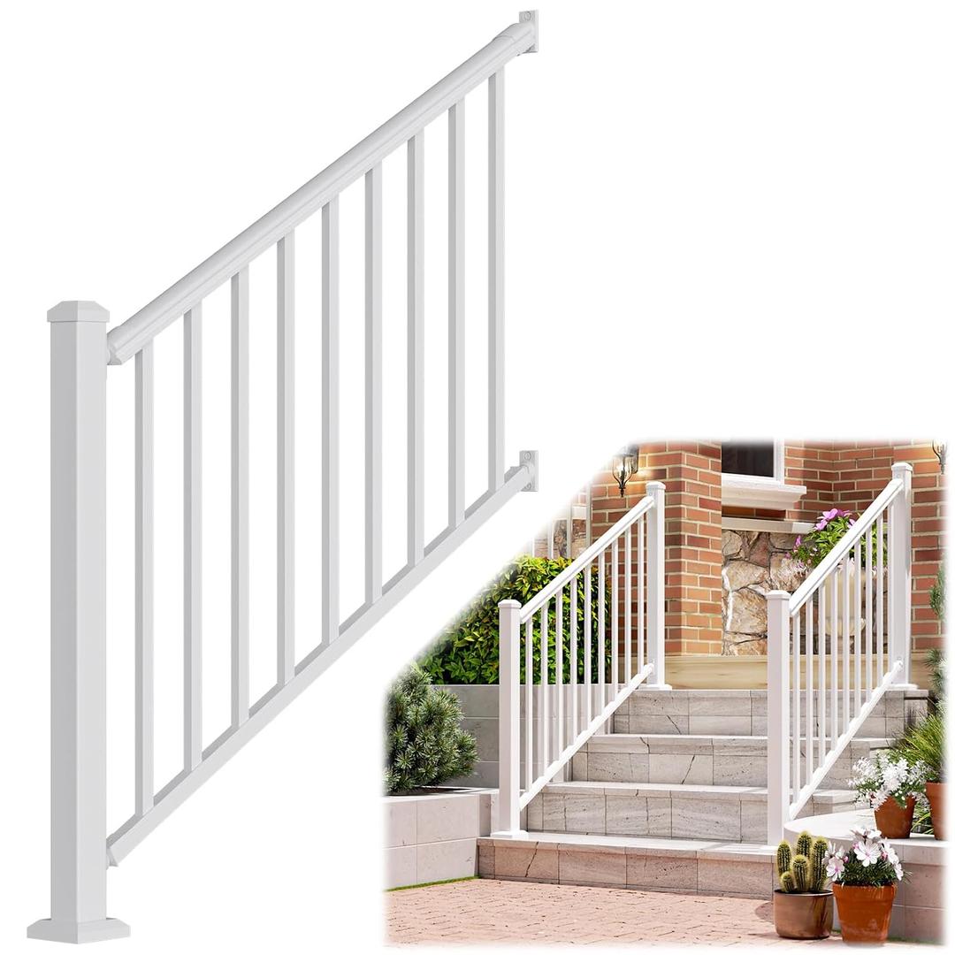 Egadis 36 in x 4 ft Modular Stair Railing Kit, ASTM Certified, White | Pioneer in Modular Aluminum Railing Kit, Textured AAMA2604 Finish Step Railing for Deck, Porch & Stairs (1 Post, 1 Panel)