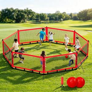 GYMMALL Gaga Ball Pit for Kids, Portable Gagaball Pit Court 15ft Equipped with Carry Bag, 2 Gaga Balls, Wind Ropes and Ground Spikes for Sport Games and Indoor & Outdoor Activities