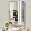 WEER 24X36 Inch Brushed Nickel Bathroom Mirror, Brushed Silver Metal Frame Mirror, Rounded Rectangle Silver Bathroom Vanity Mirror, Tempered Glass, Anti-Rust, Hangs Horizontally or Vertically