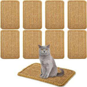 Weysat 8 Pieces Cat Scratcher Mat with Adhesive Loop Tape Scratch Mat for Cats, 7.8 x 11.8 Inch, Sisal Material