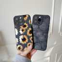 Case for iPhone 16 Pro Max [Compatible with MagSafe] Built in Magnetic Cute Girly Sleek Print Boho Aesthetic Style Design for Women Girls Flowers Floral Sunflower Soft TPU Protective Shockproof Black