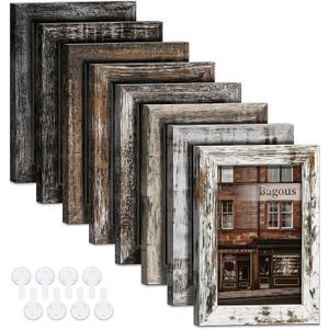 5x7 Picture Frames Set of 8, Vintage Rustic Farmhouse Industrial Style Photo Frames, High Definition Real Glass, for Tabletop or Wall Hanging