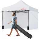 10x10 Pop Up Canopy Tent with 8 Reinforced Steel Wire Ropes, Heavy Duty Instant Canopies with 3 Removable Sidewalls, White