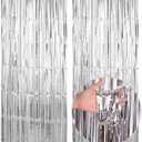 SET OF 2, BBPOOL Silver Backdrop for Birthday Decoration 2 Pack 3.2ft x 8.2ft Silver Tinsel Streamers Foil Fringe Curtains for Class of 2025 Graduation Decoration Baby Shower Birthday Party Decor