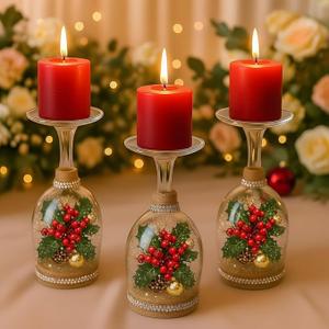 Yaomiao 3 Pcs Christmas Pillar Candle Holders Glasses Candlestick Holder Transparent Plastic Candlestick for DIY Themed Party Decor Table Fireplace Centerpiece
