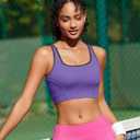 RUNNING GIRL Sports Bras for Women High Support,Seamless Ribbed Longline High Neck Sports Bra Racerback Padded Crop Top Yoga (Purple, M)