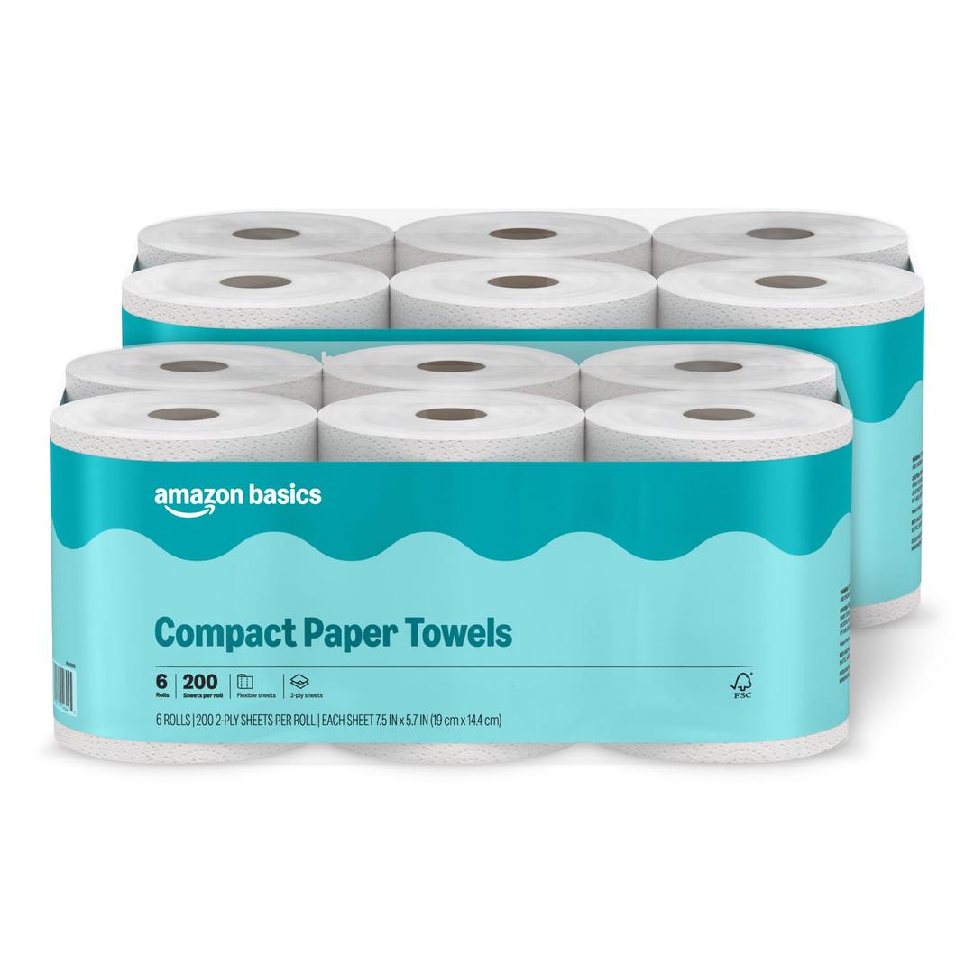 Amazon Basics Compact Paper Towel 200 sheets 6 ct