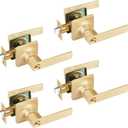EHOMEWARE 4 Pack Entry Door Handles with Lock and Keys Brushed Brass, Gold Door Knobs with Keys for Bedroom or Living Room, Interior or Exterior Use