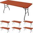 Fitted Tablecloth for 8 Foot Rectangle Tables-6 Pack Rust Elastic Fall Thanksgiving Table Cover-Spandex Stretch Folding Table Cloths 8ft for Camping Dining Room Patio Kitchen Banquet Party