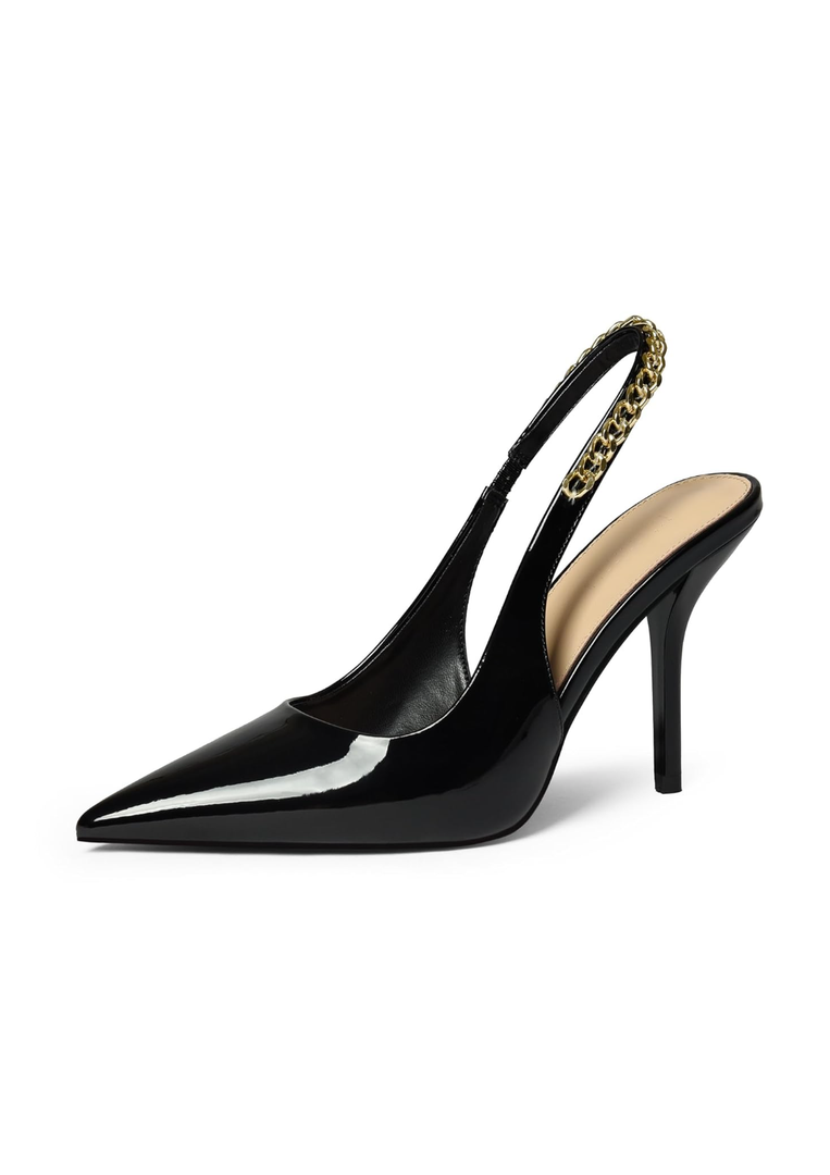 iiimmu Women's Stiletto Heels Closed Pointed Toe 4 in Heels for Women Patent Leather Pumps with Chain Wedding Party Dress Prom Heels Slingback Pumps, Size 7