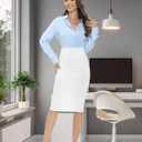 Tapata Women's Office Business Pencil Skirt Stretch High Waist Knee Length Bodycon for Work Casual, White, Large