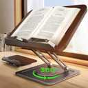 Book Stand for Reading, Adjustable Book Holder with 360Rotating Bases, Ergonomic Cookbook Stand Recipe Book Holder with Elastic Page Clips for Magazines, Tablets, Laptops