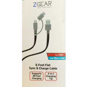 ZGear 6 Foot Flat Sync & Charge Cable For USB C To USB A