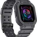 amBand Compatible for Fitbit Versa 4/3/2/ Fitbit Versa Lite/Fitbit Sense 2/ Fitbit Sense Bands with Case, Protective Smartwatch Case Strap Rugged Sport Protector Wristbands Men Gray