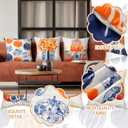 Set of 6 Fall Pumpkin Pillow Covers 18x18 Chinoiserie Pumpkin Pillow Cases Blue and Orange Grandmillennial Autumn Decorations for Couch Sofa Bed Harvest Thanksgiving Outdoor