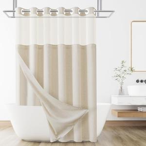 No Hooks Shower Curtain with Snap-in Fabric Liner Set, Hotel Luxury Decor Shower Curtains for Bathroom with See Through Top Window, Waterproof & Washable, 72Wx75H, Cream