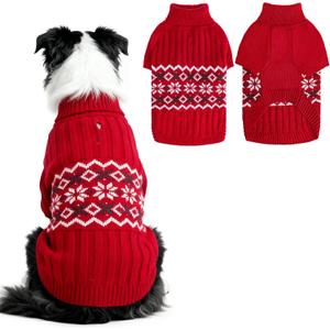 PUPTECK Dog Sweater, Turtleneck Warm Pet Clothes with Leash Hole, Pullover Thick Snowflake Pattern Winter Outfit Christmas Sweaters for Small Medium Large Dogs Boy Girl, Red L (L CHEST 26", NECK 17", BACK 20")