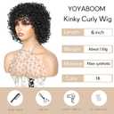 Black Short Afro Curly Wigs with Bangs for Black Women Glueless Bouncy Curls 6 Inch Bob Wig Chic Style Kinky Curly Beginner Friendly Synthetic Heat Resistant Big Curls