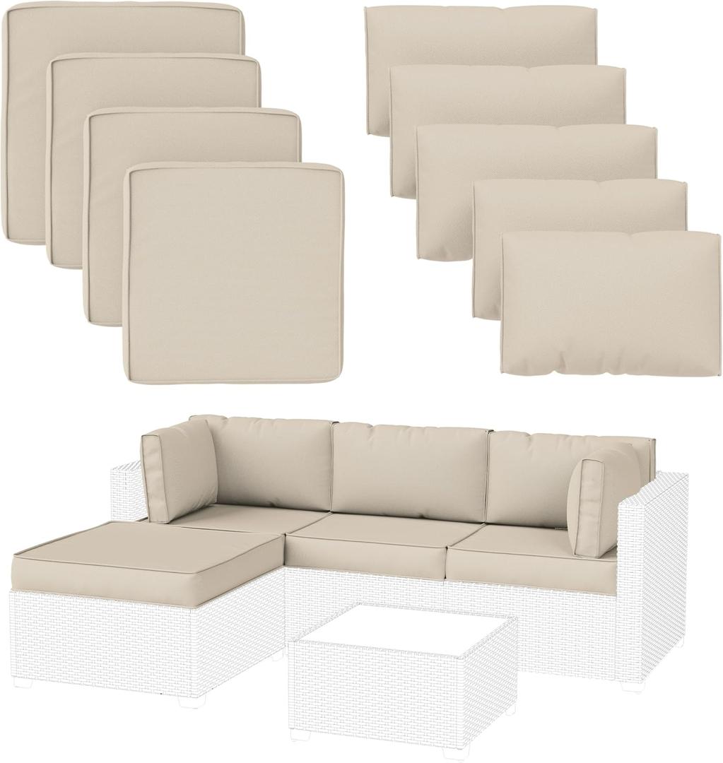 9 Pack Patio Cushion Covers Outdoor Furniture Cushion Slipcovers Replacement Waterproof with Zipper for 5 Pcs Patio Furniture Set, Covers Only, Cream