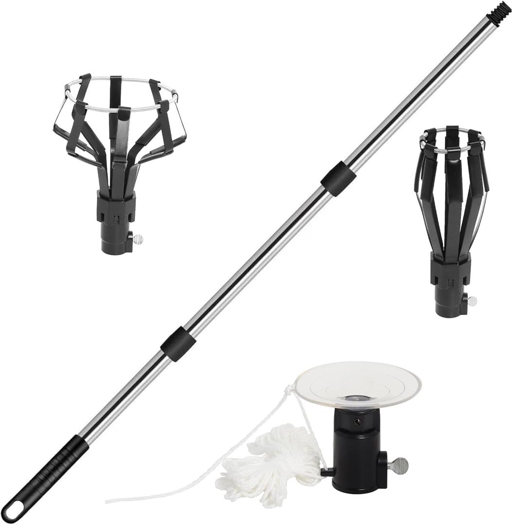 12FT Light Bulb Changer for High Ceilings and Recessed Lights, Light Bulb Pole Changer for High Ceilings, Light Bulb Changer with Baskets and Suction Cup for Household (3-12FT Assembled type, Black)