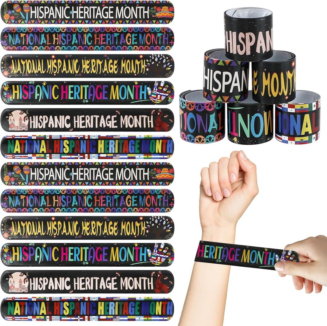 OPELETNNT 60 Pcs Hispanic Heritage Month Decorations Slap Bracelets Party Favors, Latin American Spanish Classroom Decorations Rewards Prizes School Supplies Decor(6 style)