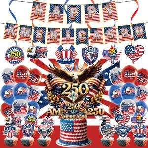 Independence Day Party Decoration Gift Set, July 4th Theme, Includes Banners, Balloons, Backdrop, Tablecloth, Cake Toppers, Cupcake Decorations