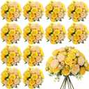 Geosar 16 Bundles Artificial Peonies Flowers Fake Silk Peony Bouquet Faux Peonies Flowers Bulk for Decoration Vase Floral Arrangements Wedding Party Table (Yellow,Champagne)