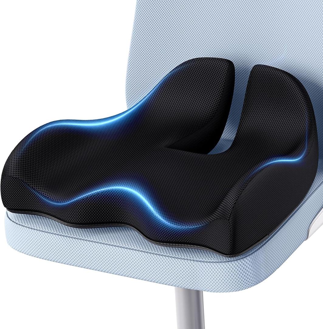 A-Pce Memory Seat Cushion for Office Chair Pressure Relief Sciatica Memory Foam Firm Coccyx Pad for Long Sitting, for Office Chair, Gaming Chair and Car Seat, Black