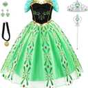 Princess Dress Up for Girls Halloween Cosplay Princess Costume Luxury Green Fancy Dress Christmas Birthday Party Outfit, 3-4Y