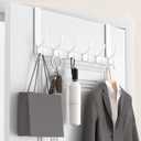 KitchLife Over The Door Hooks Hanger with 7 inches Extended Arms, Fits 1-3/4" Doors, F18U, Bathroom Towel Rack Organization, Thickened 6-Double Hook, Glossy White