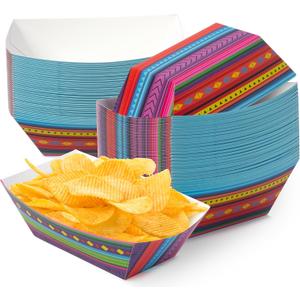 Mexican Taco Nights Food Trays - 50Pcs Taco Boat Assembled Trays Nacho Snack Fried Chicken Holder Disposable Paper Plates Carnival Party Supplies Harvest Picnic Food Containers(Small)