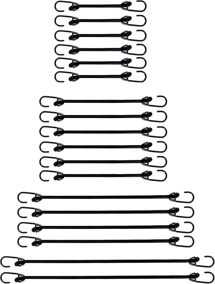 Mini Bungee Cords with Hooks 2 inch 4 inch 6 inch 9 inch, Assorted 18-Piece Set Package of Small Bungee Cords