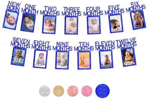KatchOn, Glitter 1st Birthday Photo Banner - 2 Strings, 10 Feet | Pre Strung 1-12 Month Photo Banner for First Birthday Decorations Girl | Blue 12 Months Picture Banner for Happy Birthday Decorations KatchOn, Glitter 1st Birthday Photo Banner - 2 Strings, 10 Feet | Pre Strung 1-12 Month Photo Banner for First Birthday Decorations Girl | Blue 12 Months Picture Banner for Happy Birthday Decorations