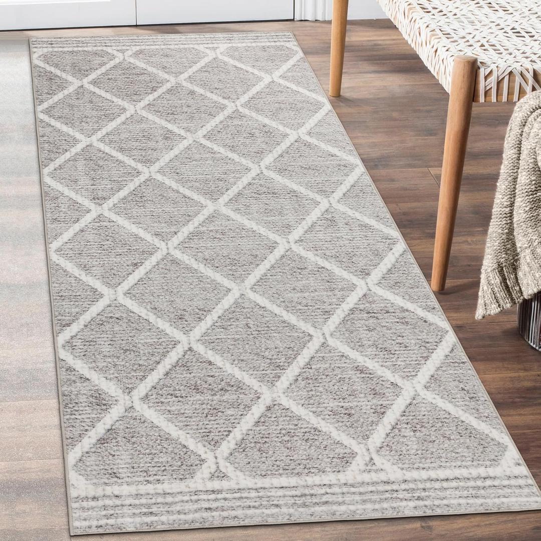 ReaLife Rugs Machine Washable Area Rug Runner - Living Room Bedroom Bathroom Kitchen Entryway Office - Padded Low Pile Stain Resistant Premium - Boho Modern Farmhouse - Tessa - Beige Ivory 2'6" x 6'