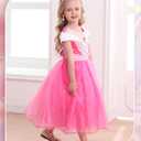 Luzlen Girls Princess Costume Pink Dress Up Outfit for Halloween Cosplay Carnival Party, 6-7 Years(Label 140)