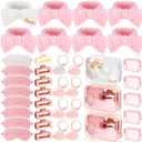 Suncalla 40 Pcs Spa Sleepover Party Supplies Include Sleep Eye Mask Headband Hair Clip Mirror Comb Makeup Bag for Girls Women Slumber Bachelorette Birthday Party Favors(White, Pink)