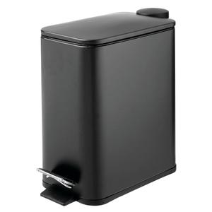mDesign Slim Metal Rectangle 1.3 Gallon/5 Liter Trash Can with Step Pedal, Easy-Close Lid, Removable Liner - Narrow Wastebasket Garbage Container Bin for Bathroom, Bedroom, Kitchen - Black