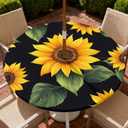 Round Outdoor Tablecloth with Umbrella Hole, Zippered Fitted Tablecloth with Elastic Edge, Waterproof Table Cloth Cover for Picnic Party Fits 53"-60" Round Table, Big Sunflower