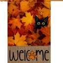 BLKWHT Fall Leaves Cat House Flag 28x40 Vertical Double Sided Welcome Maple Leaf Autumn Thanksgiving Holiday Outside Decorations Burlap Yard Flag BW828-40