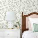 Orainege Vintage Floral Wallpaper Peel and Stick Wallpaper 16.9in118.1in Green and White Floral Contact Paper Flowers Birds Self Adhesive Decorative Wall Paper for Bathroom Bedroom Cabinets Removable